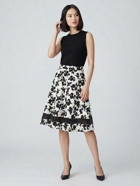 Faith and Joy Black White Floral A-Line Skirt Size S Ruffle Hem